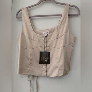 Le Lis Beige Satin Button-Up Tank